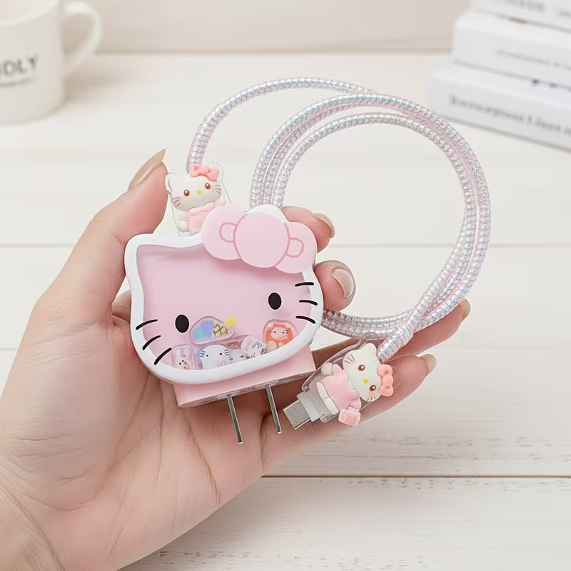 Protective Case And Data Cable Protective Case, Rainbow Coil And Hello Kitty Decoration, Daily Use Shell, Ladies Gift, Birthday Gift, High-Quality Materials