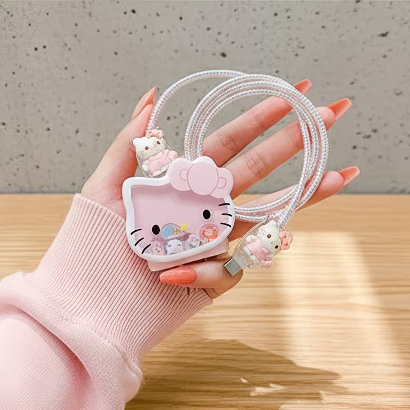 Protective Case And Data Cable Protective Case, Rainbow Coil And Hello Kitty Decoration, Daily Use Shell, Ladies Gift, Birthday Gift, High-Quality Materials