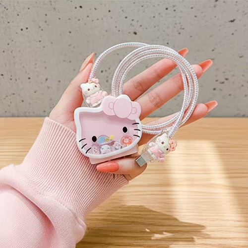 Protective Case And Data Cable Protective Case, Rainbow Coil And Hello Kitty Decoration, Daily Use Shell, Ladies Gift, Birthday Gift, High-Quality Materials